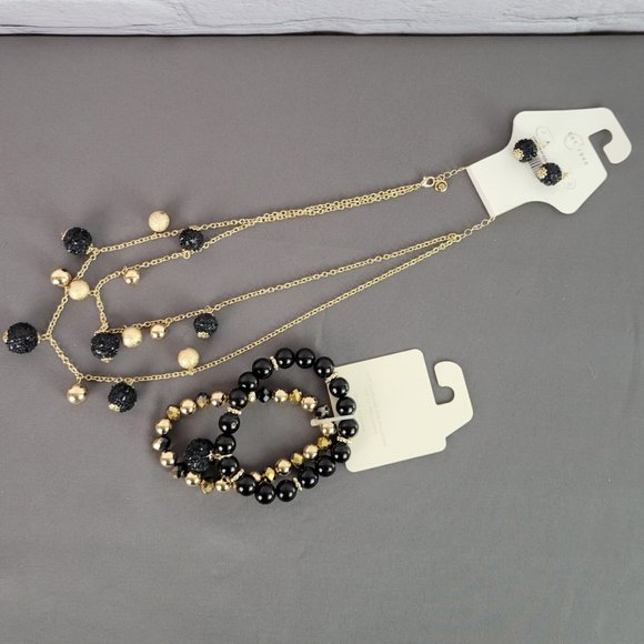 NWT CATO Sparkly Gold & Black Costume Necklace, Bracelet, & Earrings Set - Picture 8 of 9